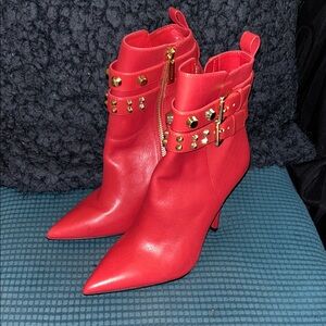 NWOT Michael Kors Red Leather/Man Made Studded Ankle Boots